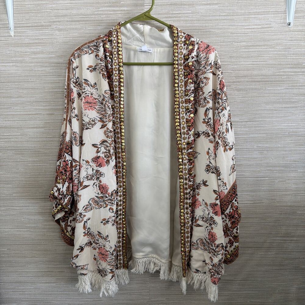 Tribal Jeans Embellished floral Kimono women's size L/XL